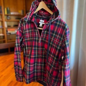 L.L. Bean Red and Black Plaid Hooded Zip-Front Shirt Jacket